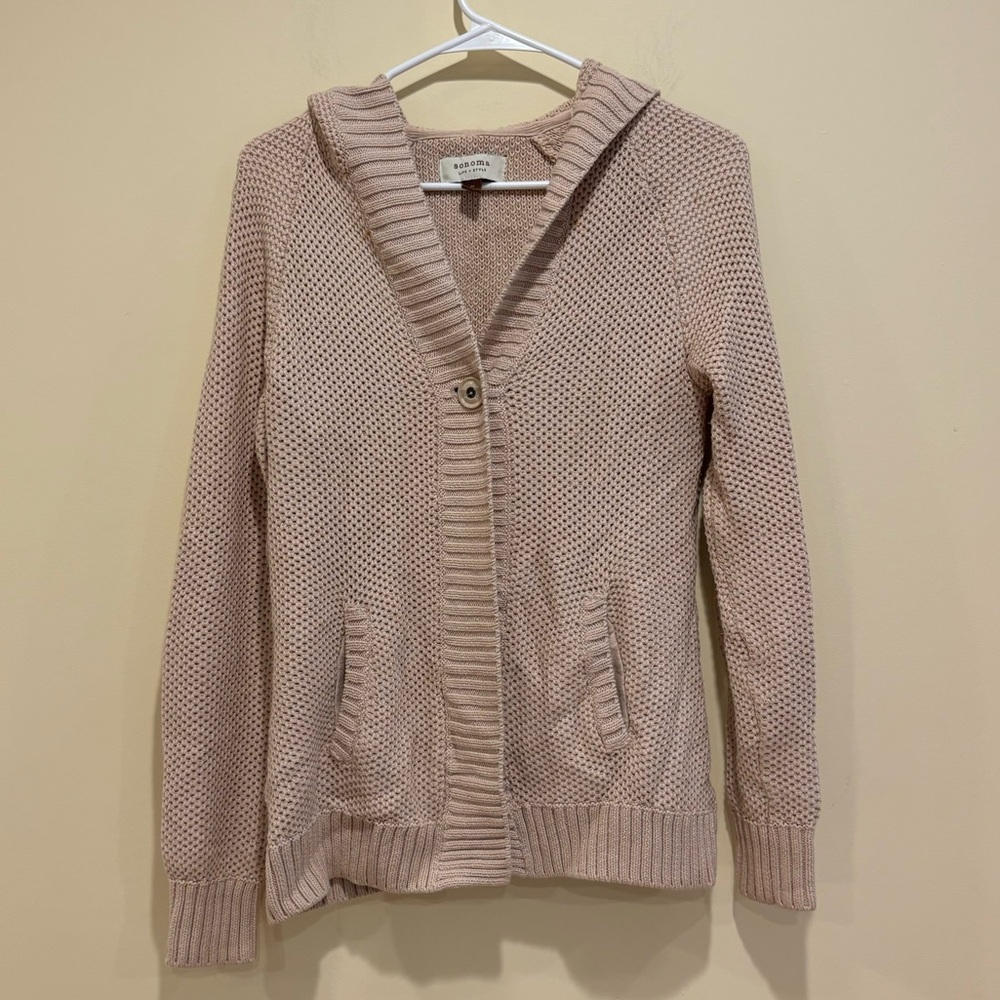 Sonoma Tan Hooded Knit Cardigan - M